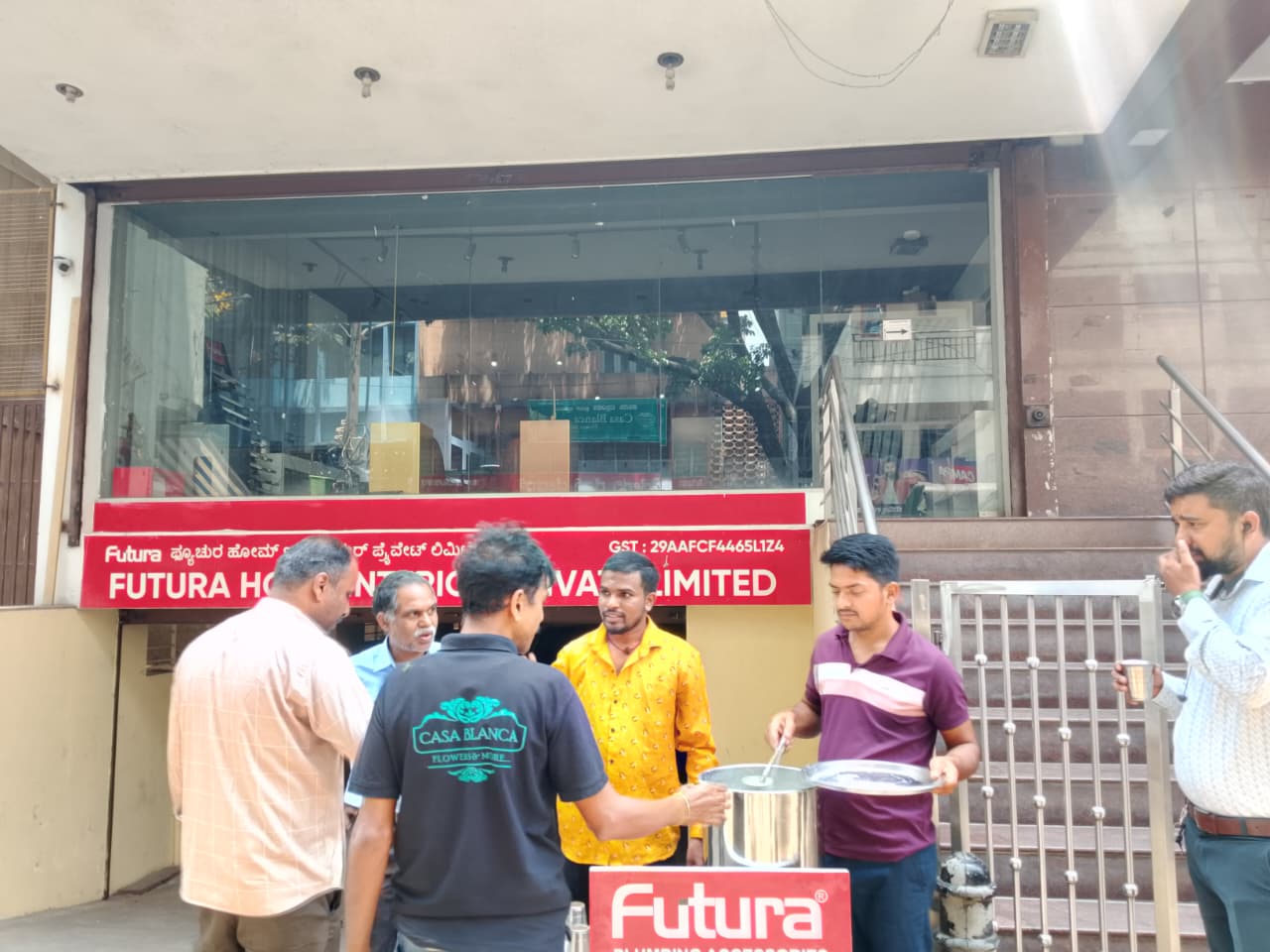 Members of the public gathering at the Futura free buttermilk distribution counter in Bengaluru.